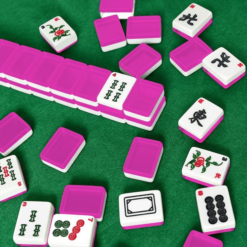 Jeu de carreaux de mahjong américain uni, couleur rose magenta vif, fruit du dragon image 3