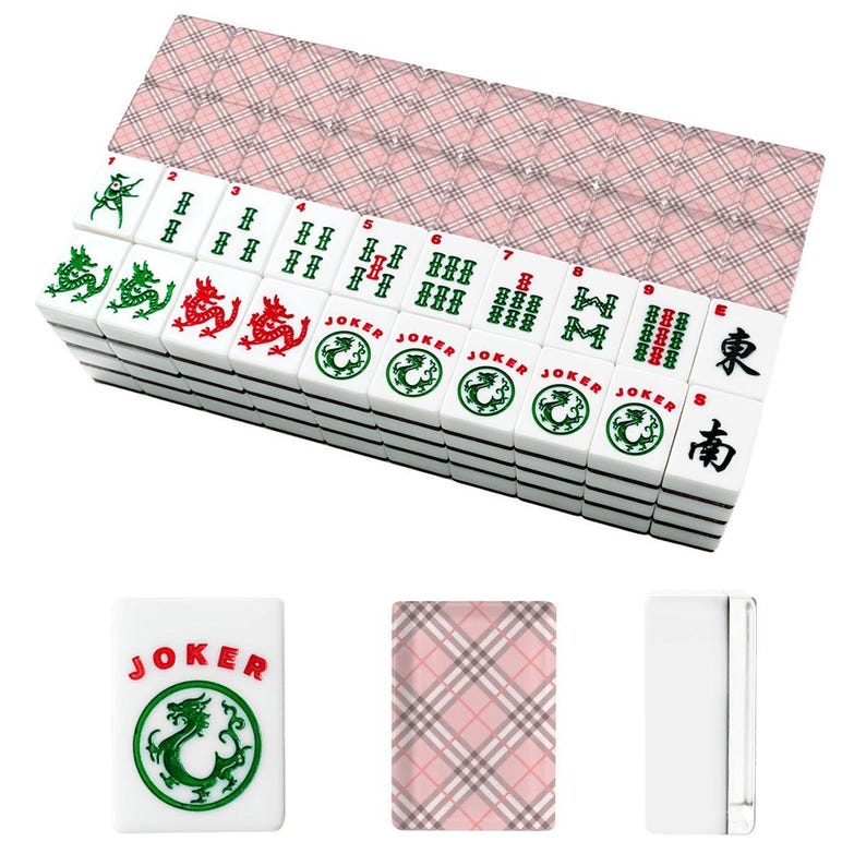 American Mahjong Tile Set with Jokers Light Pink Tartan Plaid Pattern - Tiles Only image 3