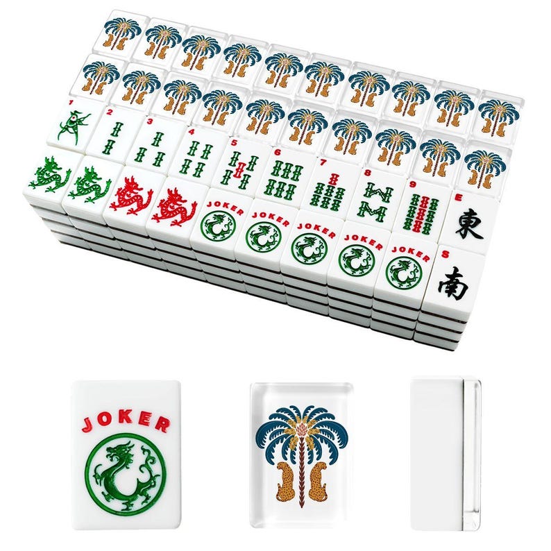 American Mahjong Tiles Set Leopard and Palm Tree Boho Print image 4