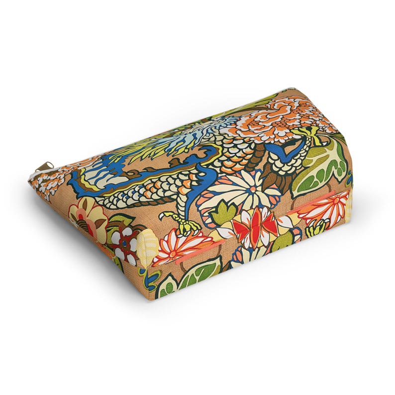 Mahjong Tiles Storage Bag Imperial Dragon Colorful Chinoiserie Pattern Tan image 12