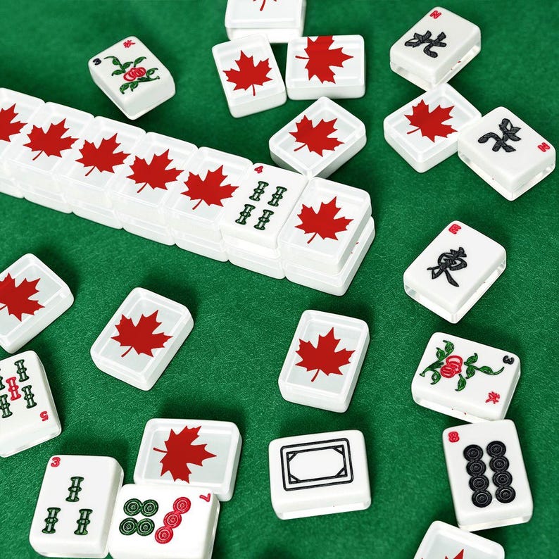 American Mahjong Tile Set with Jokers Canada Maple Leaf Red White - Tiles Only image 2
