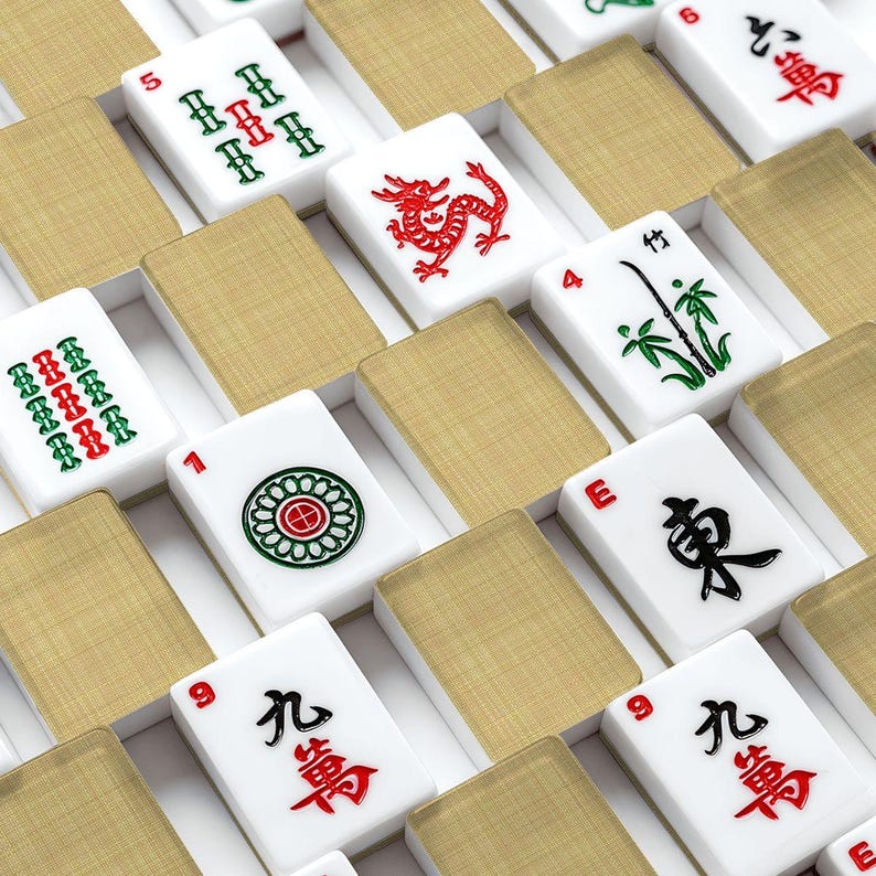 American Mahjong Tile Set Light Ochre Mustard Yellow Linen Weave Print image 1