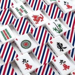 American Mahjong Tiles Set Red White and Blue Diagonal Stripes Pattern image 2
