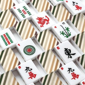 Amerikaanse mahjongtegelset winterbos streeppatroon bruin kakigroen crème afbeelding 2
