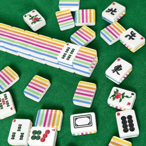 American Mahjong Tiles Set Preppy Summer Stripes Pattern Pink Yellow Blue image 3