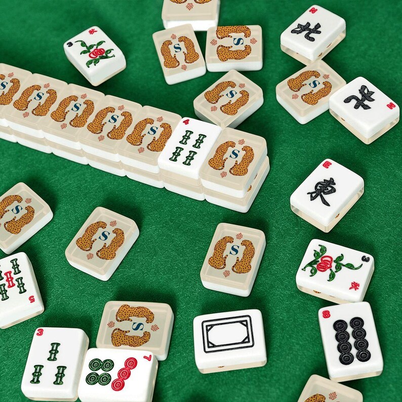 American Mahjong Tiles Set Boho Leopard Print Personalized Initial Monogram image 5