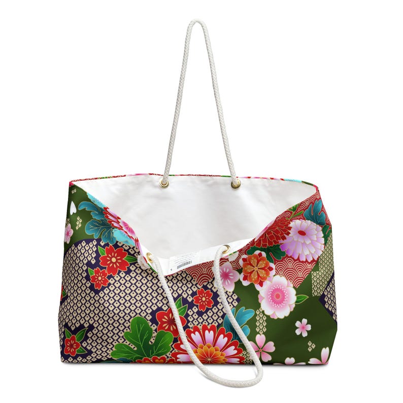 Mahjong Storage Bag Large Tote Japanese Floral Chrysanthemum Pattern Red Green White image 3