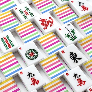 Amerikanische Mahjong Fliesen Set Preppy Summer Stripes Muster Rosa Gelb Blau Weiß Bild 2