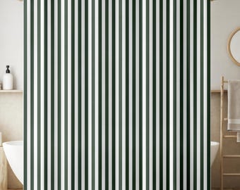 Shower Curtain - Dark Forest Green and White Stripes Pattern - Ships from USA