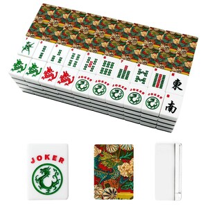 Juego de fichas de mahjong americano - Dragón imperial con colorido patrón chinoiserie rojo imagen 8