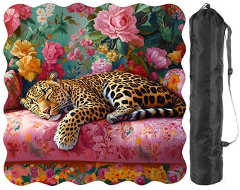 Scalloped Mahjong Mat Paradise Leopard Luxury Maximalist Pink Floral