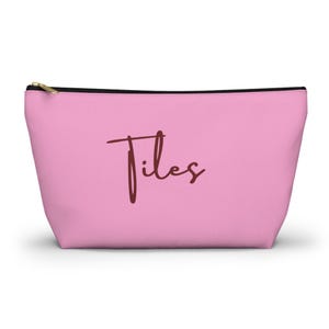 Mahjong Tiles Storage Bag Bright Pink with Burgundy Red Printed Text