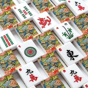 American Mahjong Tiles Set Imperial Dragon Colorful Chinoiserie Pattern Light Brown Tan image 2