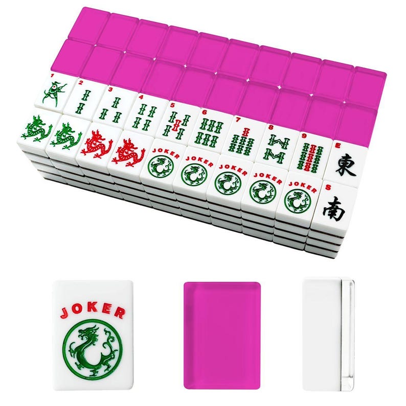 Jeu de carreaux de mahjong américain uni, couleur rose magenta vif, fruit du dragon image 4