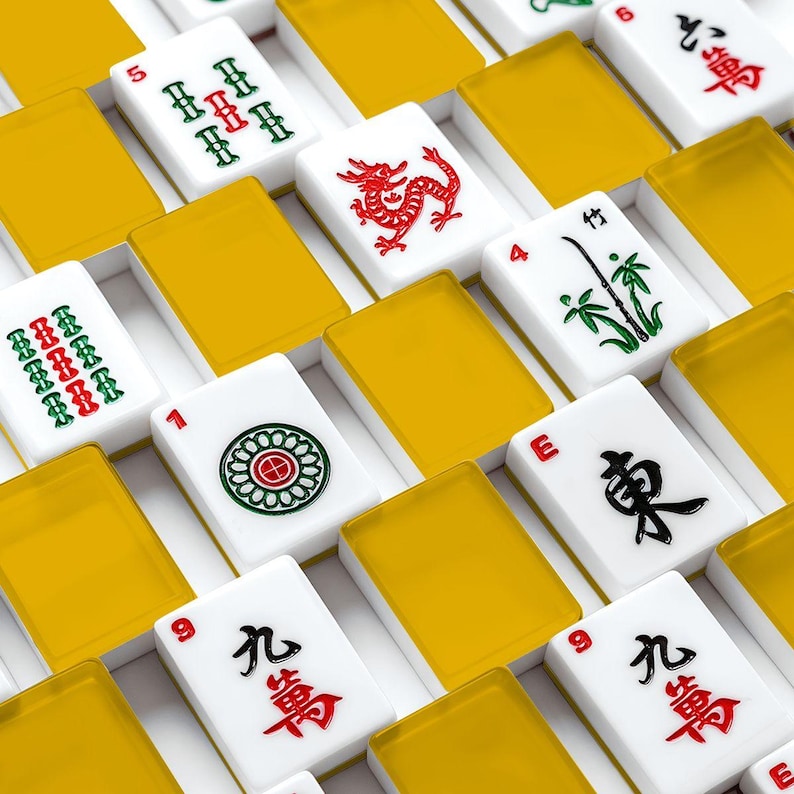 American Mahjong Tiles Set - Dark Mustard Yellow Plain Solid Block Color image 1