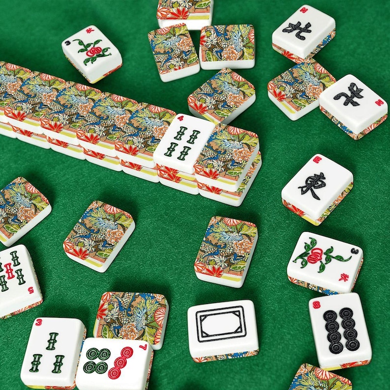 American Mahjong Tiles Set Imperial Dragon Colorful Chinoiserie Pattern Light Brown Tan image 3