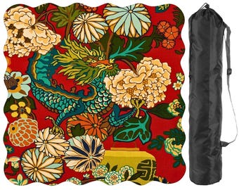 波型麻雀マット - 皇帝龍のカラフルなシノワズリー柄 レッド