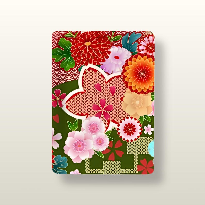 Amerikanska Mahjongplattor Japanska Blommiga Krysantemummönster Röd Grön Vit bild 1
