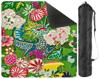 Mahjong Mat - Imperial Dragon Colorful Chinoiserie Pattern Emerald Green