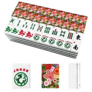 Amerikanska Mahjongplattor Japanska Blommiga Krysantemummönster Röd Grön Vit bild 5