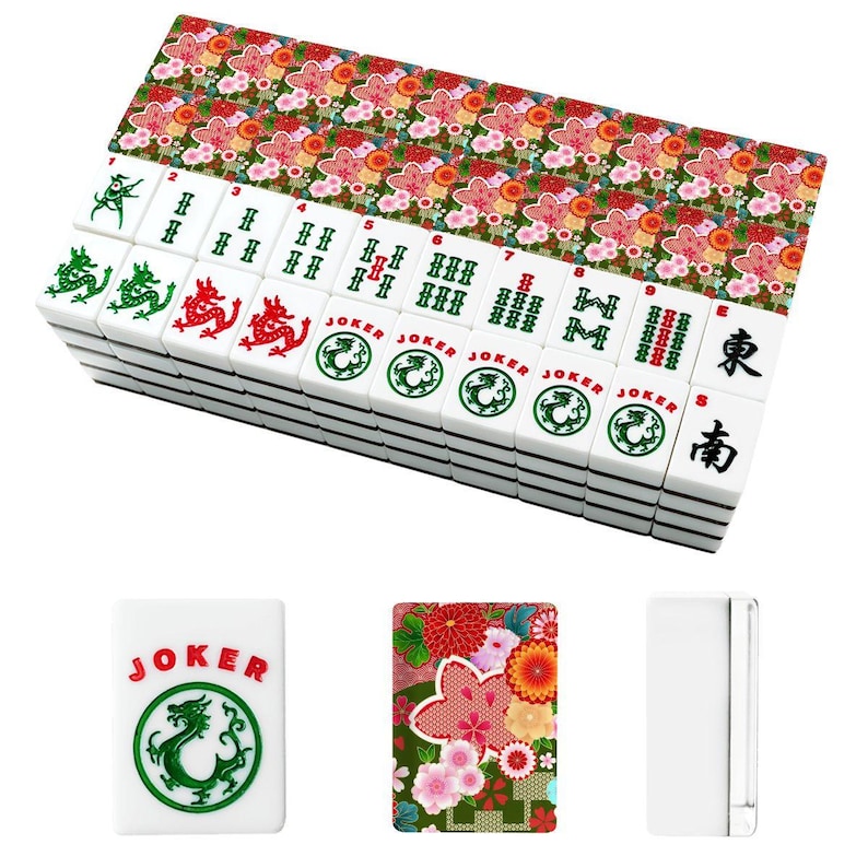 Amerikanska Mahjongplattor Japanska Blommiga Krysantemummönster Röd Grön Vit bild 5