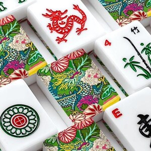 American Mahjong Tiles Set Imperial Dragon Colorful Chinoiserie Pattern Emerald Green image 2