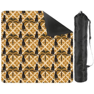 Square Mahjong Table Mat - Exotic Black Cat Print Mustard Black