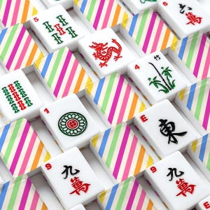 American Mahjong Tiles Set Preppy Summer Stripes Pattern Pink Yellow Blue image 2