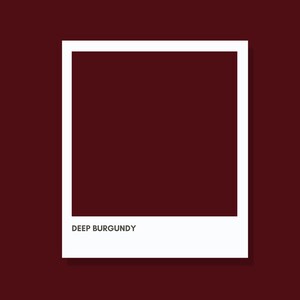 May include: A square graphic design featuring a deep burgundy colour block framed by a thick white border. The text DEEP BURGUNDY is printed in a clean, sans-serif font in the lower white margin, centred below the solid colour square.
