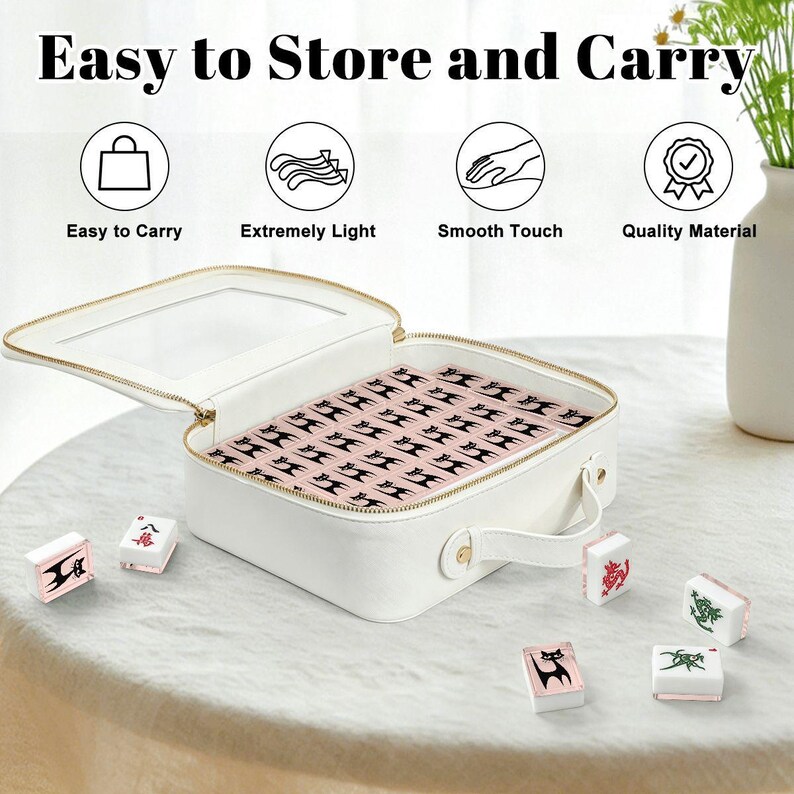 American Mahjong Tiles Set MCM Mid Century Modern Atomic Kitty Black Cat Pink image 5