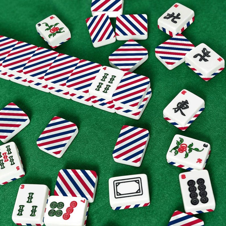 American Mahjong Tiles Set Red White and Blue Diagonal Stripes Pattern image 3