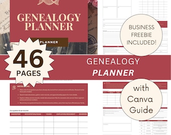 Genealogy Planner: Family Tree and Ancestry Research Log (Canva Template)