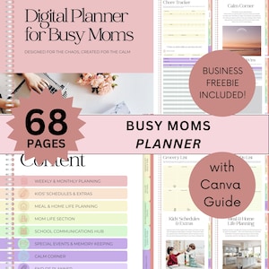 Digital Planner for Busy Moms: 68-Page Canva Template (Printable & Editable)