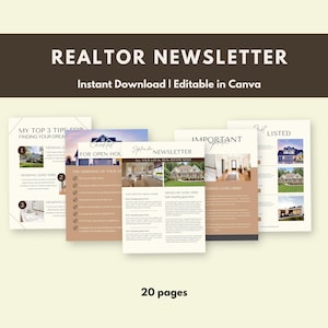 Editable Real Estate Newsletter Template: Canva Realtor Marketing Bundle