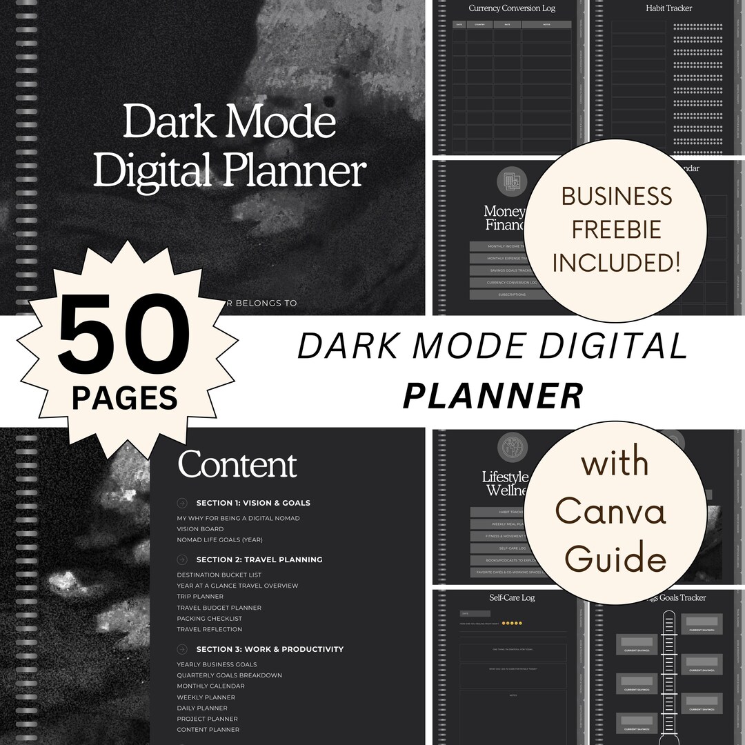 Dark Mode Digital Planner Canva Template iPad Goodnotes Night Mode ...