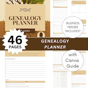 Genealogy Planner: Family Tree & Ancestry Research Log (Canva Template, 46 Pages)