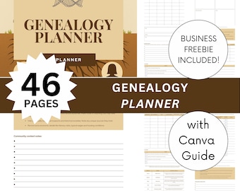 Genealogy Planner: Family Tree & Ancestry Research Log (Canva Template, 46 Pages)