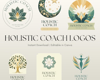 Modèles de logos holistiques Création de logo minimaliste Canva Logo de marque bien-être Logos bien-être holistiques Logo d'entreprise spirituel Logo de studio de yoga