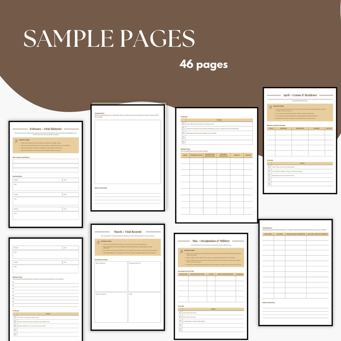Genealogy Planner: Family Tree & Ancestry Research Log (canva Template ...