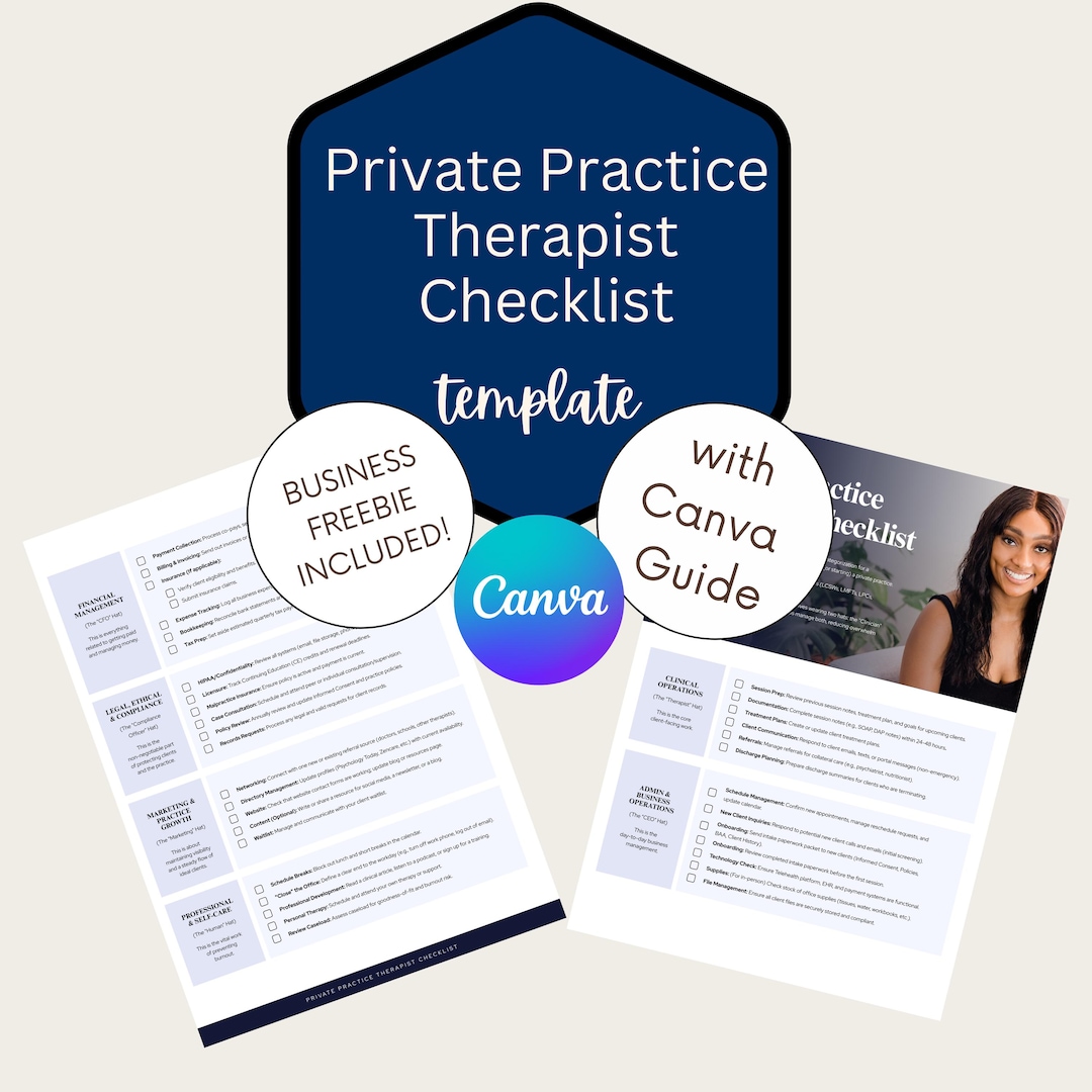 Private Practice Therapist Checklist Template, Editable Canva Template ...