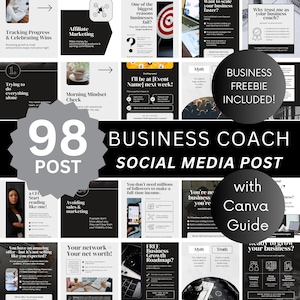 98 Business Coach Instagram Templates: Editable Canva Social Media Posts (Digital Download)