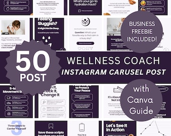 Wellness Instagram Carousel Template, Wellness Coach Business, Social Media Coach, Instagram Bundle, Social Media Kit, Health And Wellness
