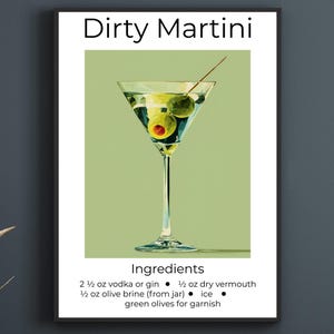Dirty Martini Recipe Print, Cocktail Decoration Poster, Bar Cart Decor, Kitchen Wall Art, Home Bar Wall Art, Perfect for Entertaining
