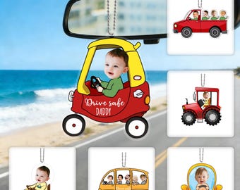 Adorno de coche acrílico personalizado con fotos de 1 a 5 niños para papá, abuelo, papá "Conduce con cuidado", regalo para papá primerizo, regalo de Navidad para el marido.
