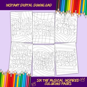 Six the Musical Coloring Pages, Printable Colouring Activity, Show Inspired Lyrics & Quotes SIX01
