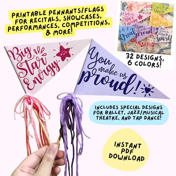 Dance Recital Gift, Printable Pennant Flags for Dancer Bouquet, Ballet Tap Jazz Theater K01
