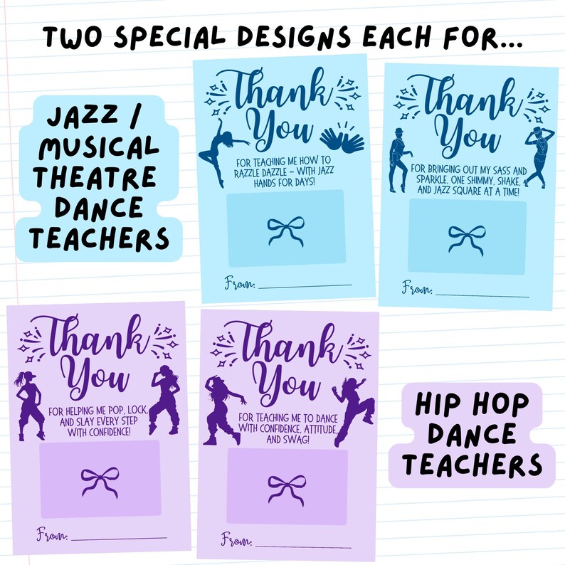 Dance Teacher Printable Gift Card Holder BUNDLE Ballet/tap/jazz/theater ...
