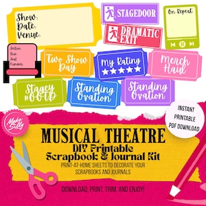 Printable DIY Musical Theatre Stickers for Scrapbook Journal Planner | Make Your Own Stickers Kit | Gift for Theatre Fan | Theater Kid Gifts