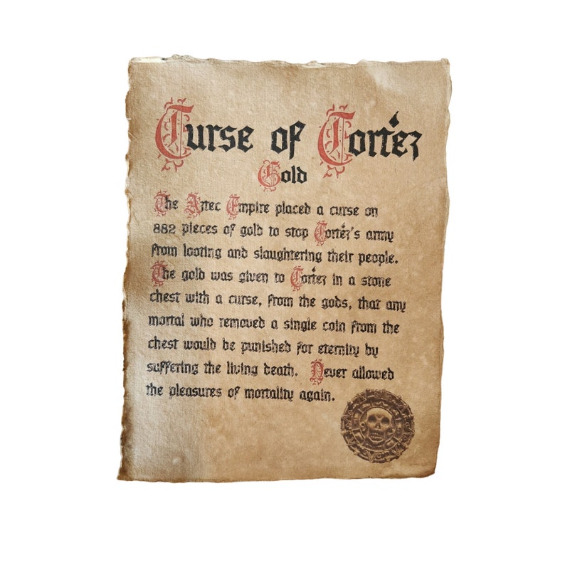 Pirates Curse of Cortez Gold Aged Printed Sketch Book Pages, Halloween ...