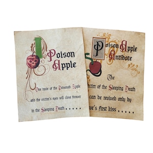 Evil Queen Witches Spell Book aged printed book pages Poison Apple/Antidote (Snow White), Halloween Prop